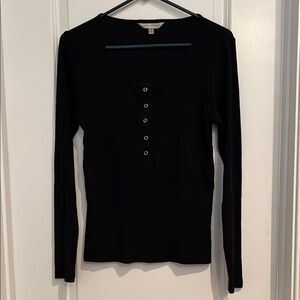 Black Fitted Long Sleeve Tee with Buttoned Front